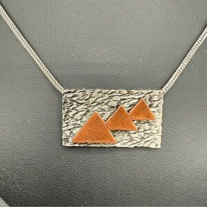 Three Sisters Mountain Metal Pendant Necklace in Copper Metal Geometric